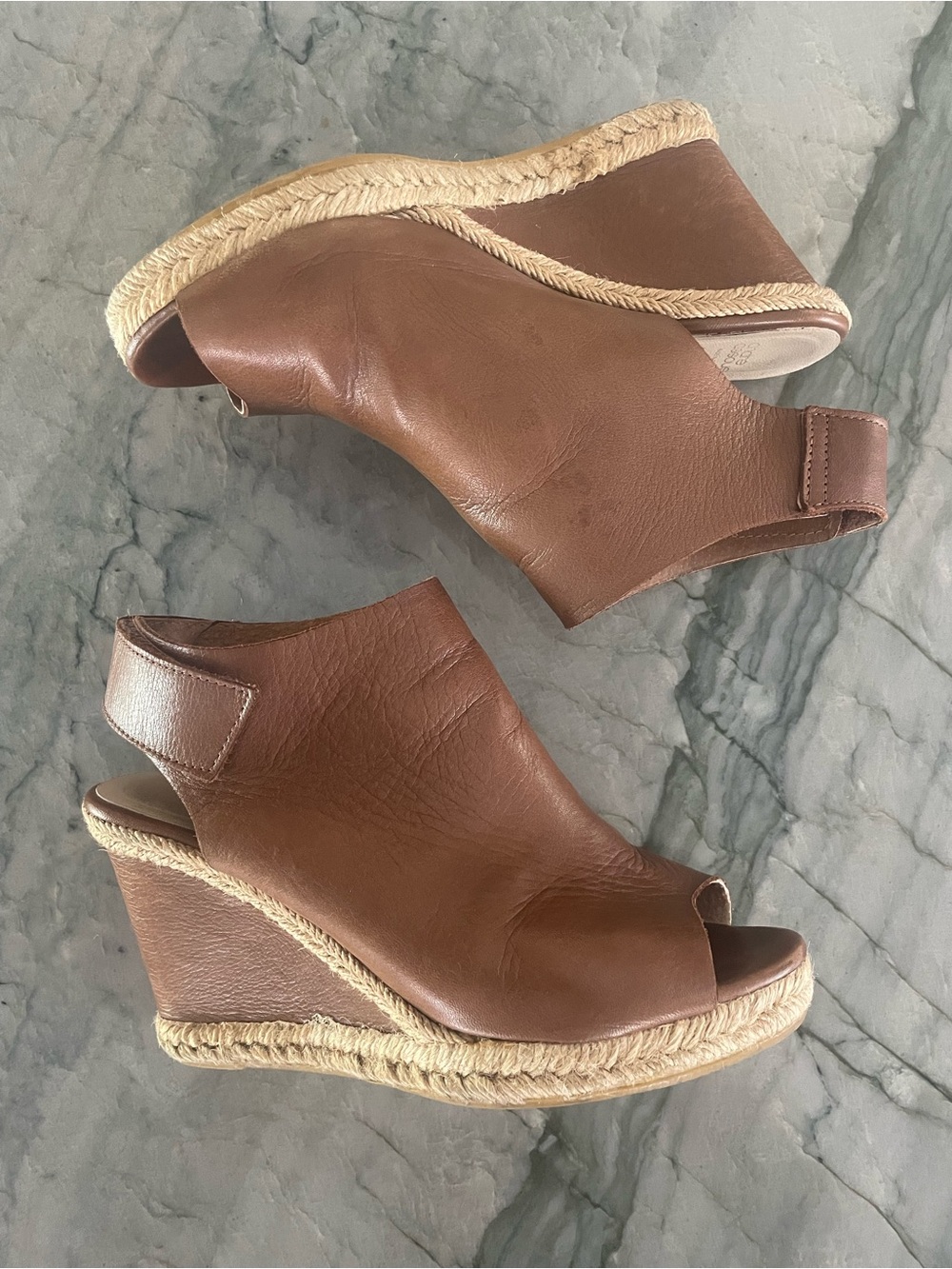 Andre Assous Brown Leather Espadrille Wedge Sandals Size 5.5-6 (36)